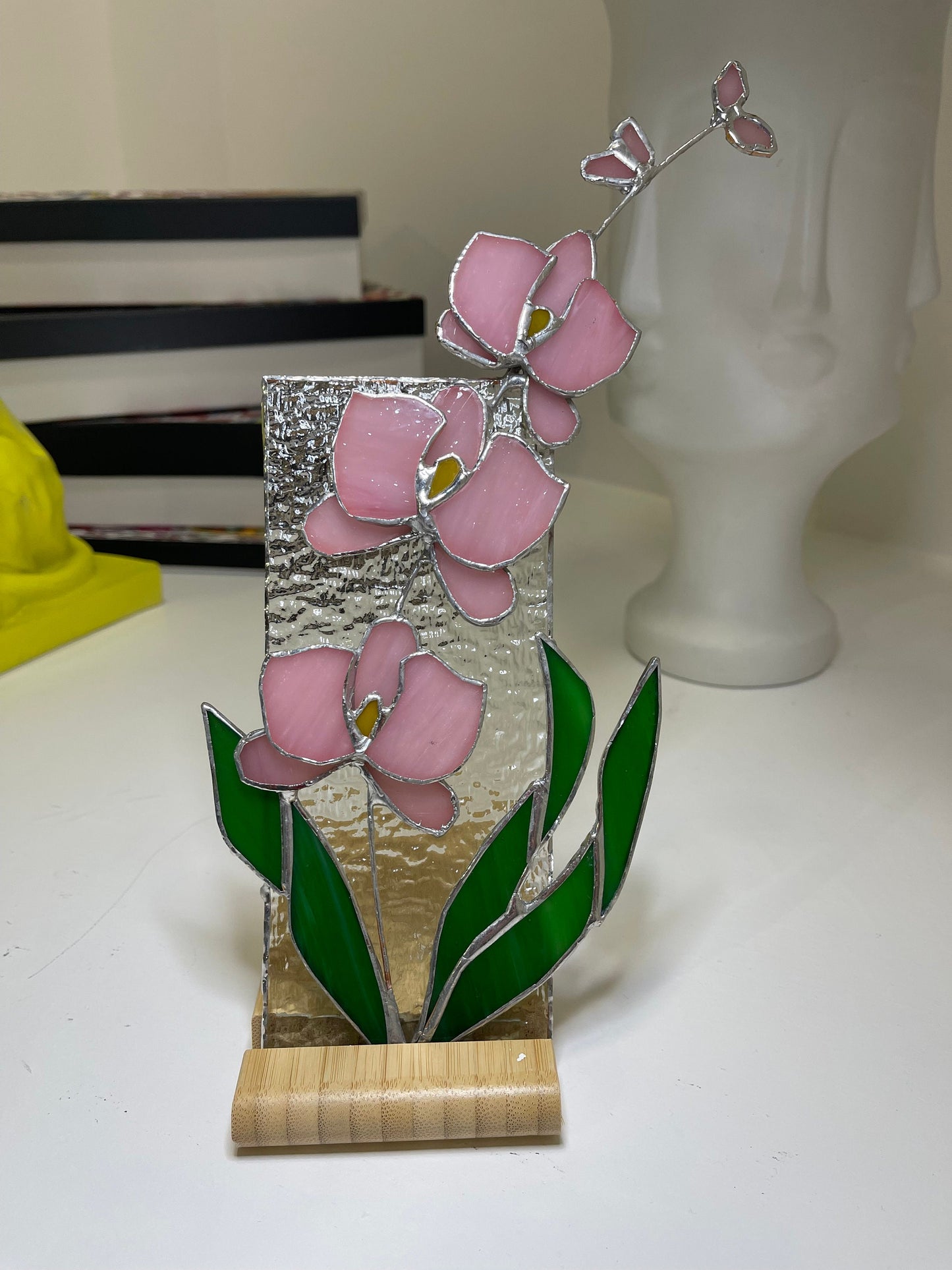 Orchideen-Buntglasplatte • 3D-Buntglasblume • Geschenk für Sie