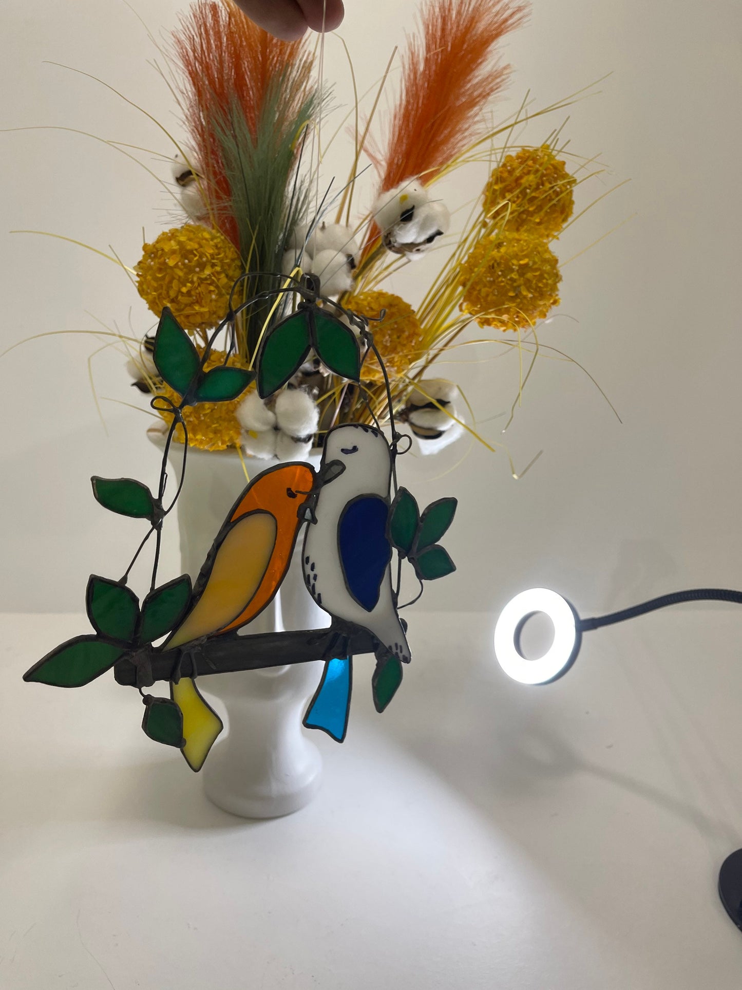 Liebesvögel Buntglas-Sonnenfänger, Geschenk für Verliebte