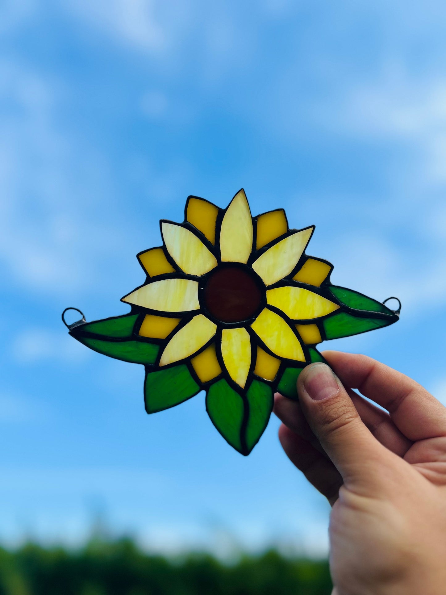 Sonnenblumen-Sonnenfänger aus Buntglas – Sonnenblumen-Fensterbehang