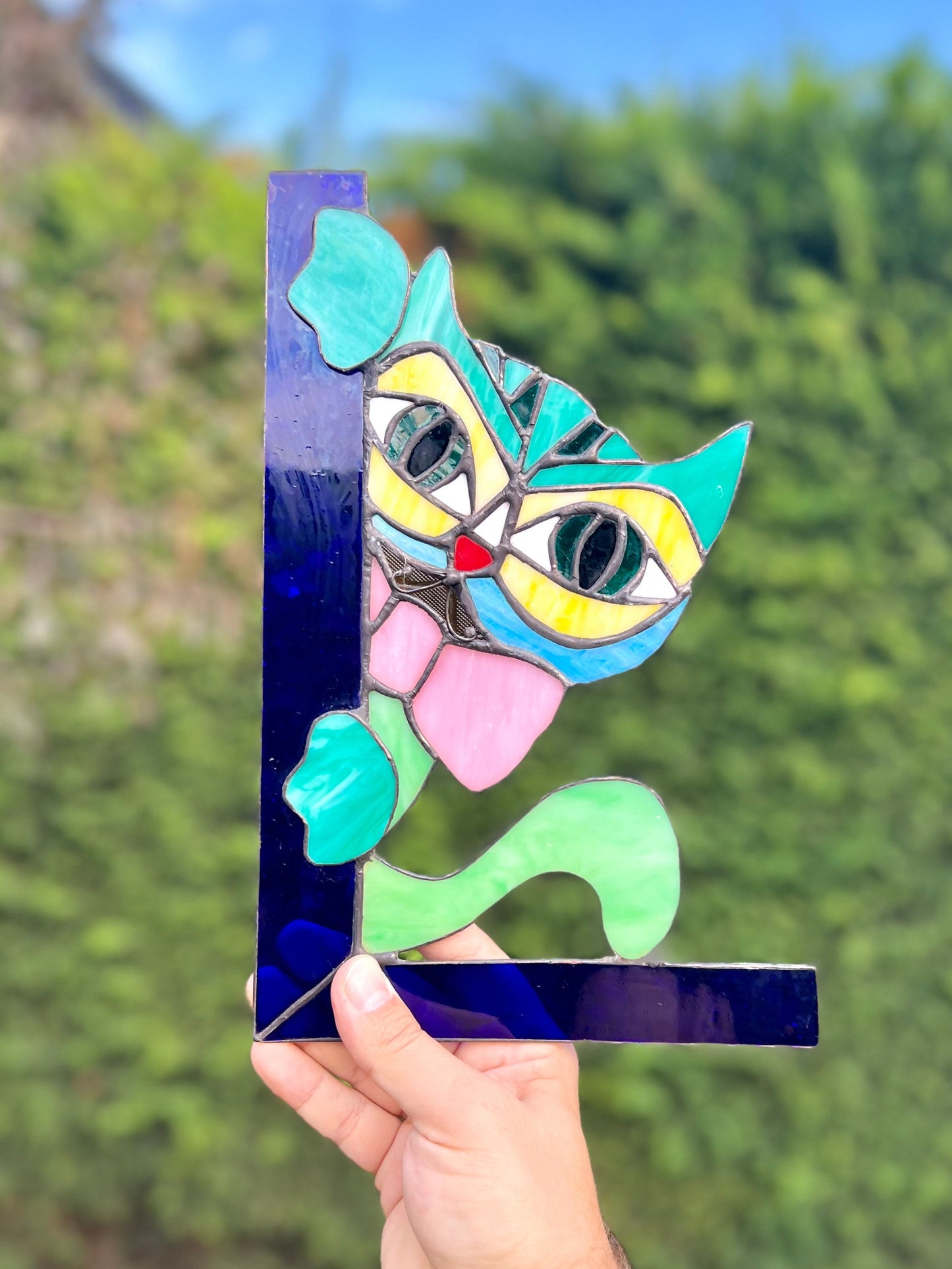 Buntglas-Katzenfensterecken-Sonnenfänger – Geschenk für Katzenliebhaber