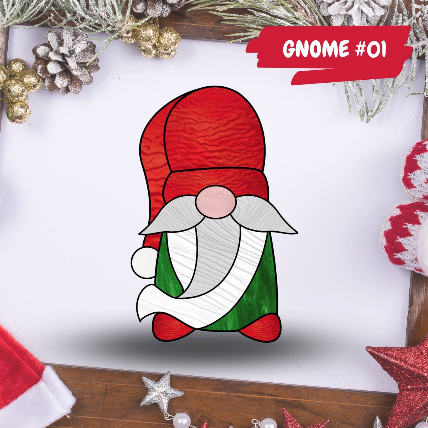 Weihnachtswichtel-Buntglasmuster-Set – Buntglas-Zwergmuster