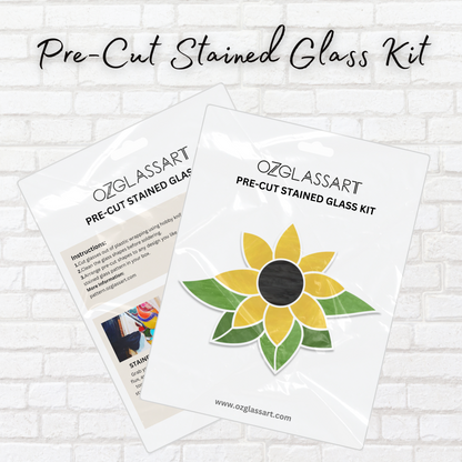 Precut Sunflower Stained Glass Kit - Stained Glass Sunflower Pre-Cut Kit - DIY Glass Kit