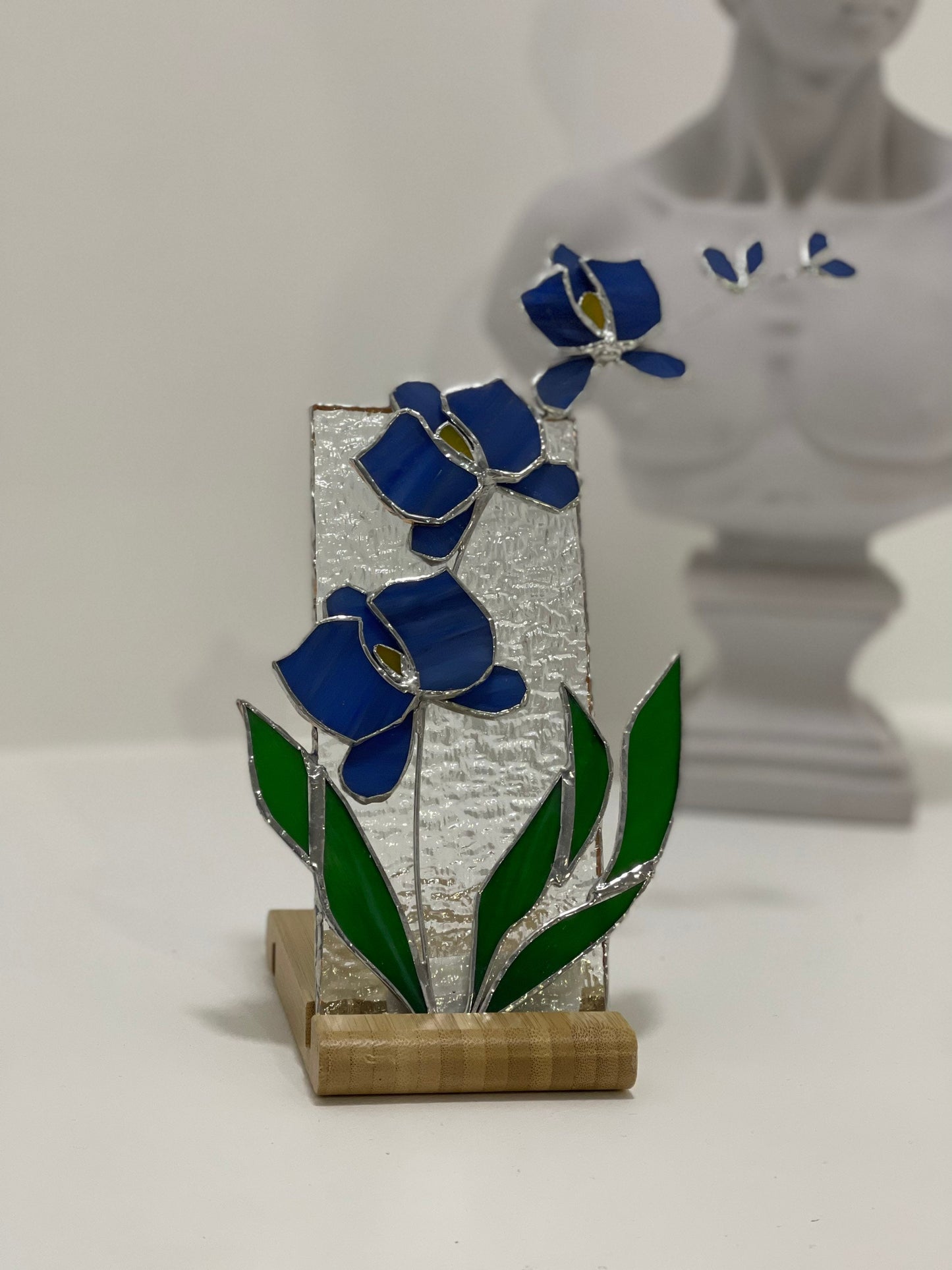 Panel de orquídeas de vidrieras con soporte • Decoración del hogar de vidrieras 3D