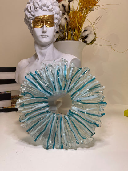 Disco azul de vidrio fundido | Panel de arte moderno de disco de vidrio fundido