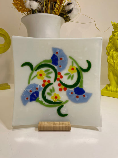Fused glass plate with ottoman floral motifs | Decorative glass art | modern glass | housewarming gift