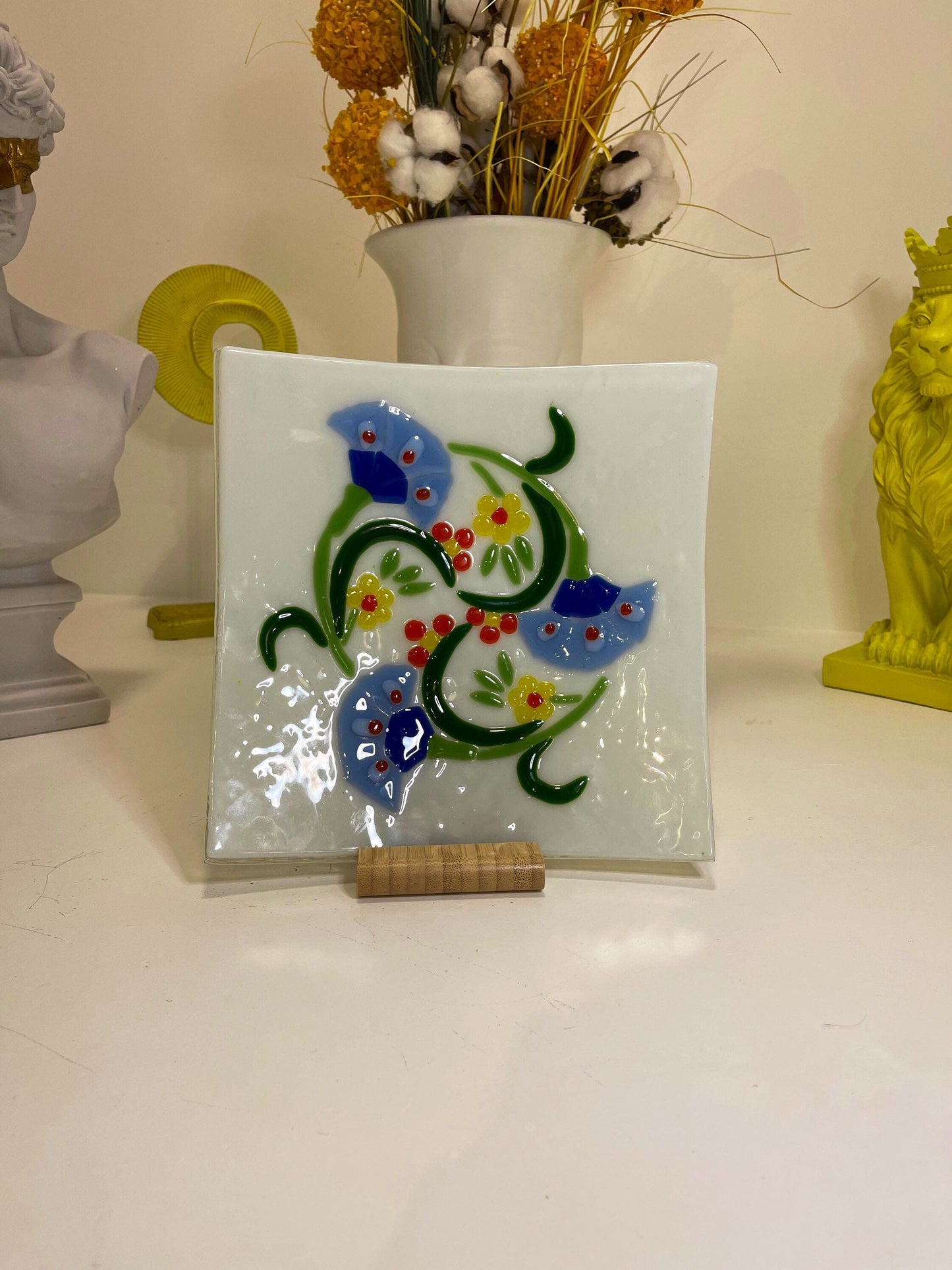 Placa de vidrio fundido con motivos florales otomanos | Arte decorativo en vidrio | vidrio moderno | regalo de inauguración