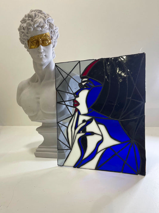 Stained glass women, stained glass girl panel, glass art decor