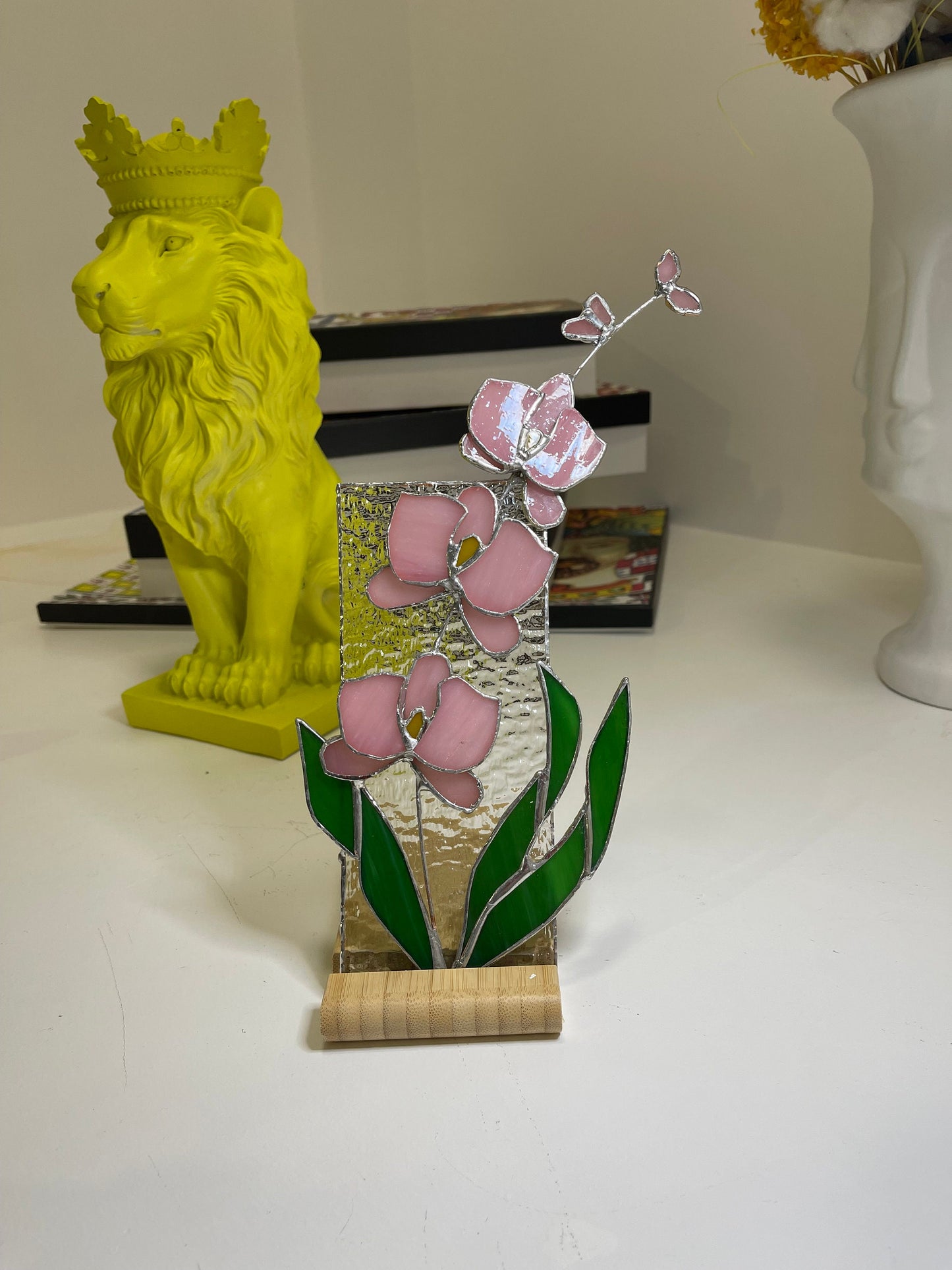 Panel de vidrieras de orquídeas • Flor de vidrieras 3D • Regalo para ella
