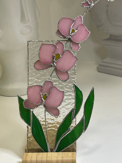 Orchideen-Buntglasplatte • 3D-Buntglasblume • Geschenk für Sie