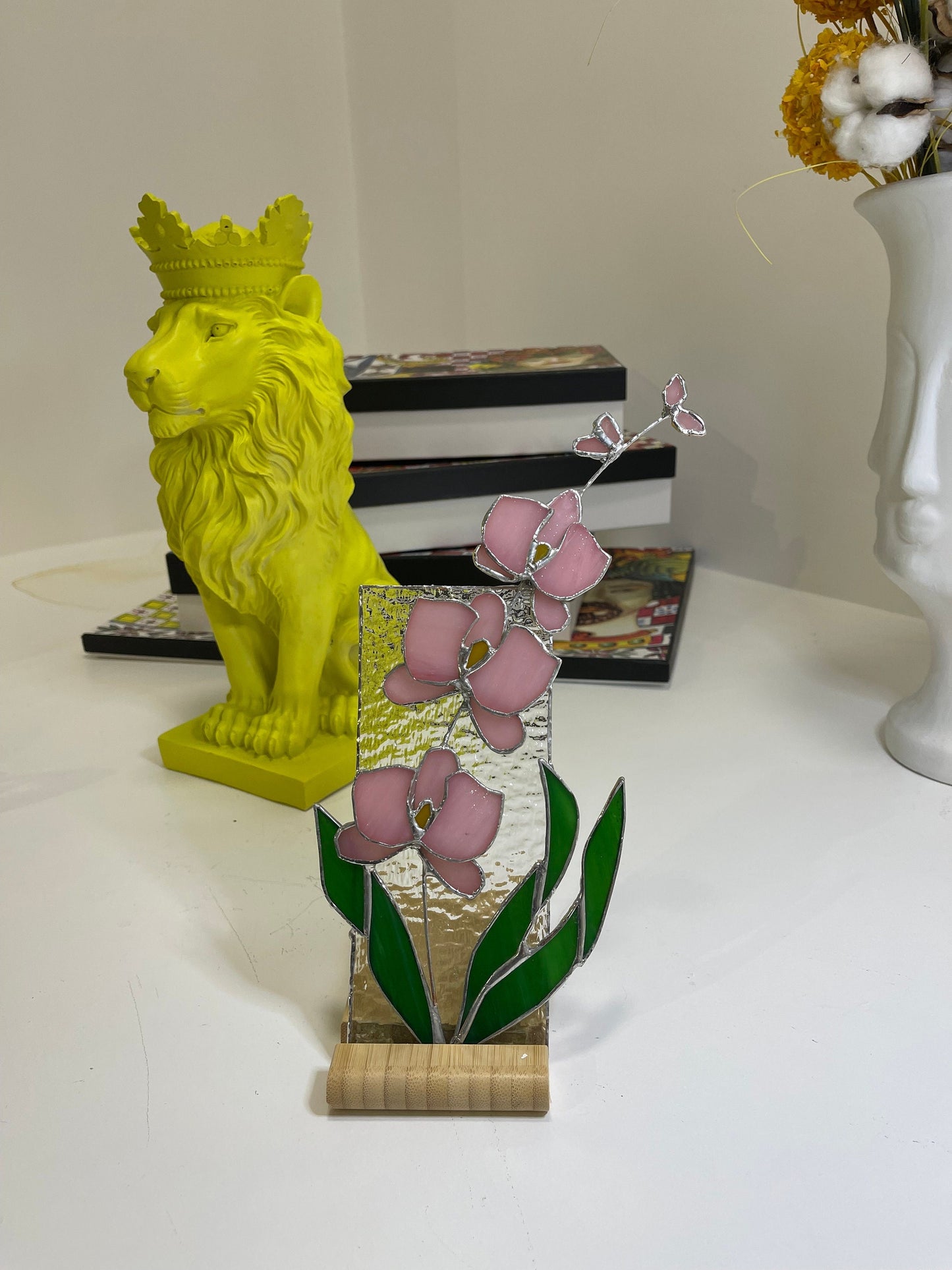 Panel de vidrieras de orquídeas • Flor de vidrieras 3D • Regalo para ella