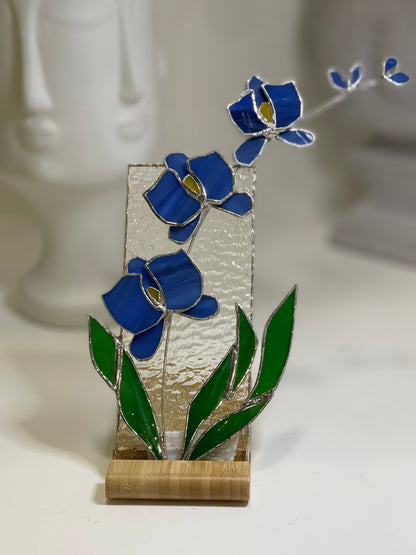 Panel de orquídeas de vidrieras con soporte • Decoración del hogar de vidrieras 3D