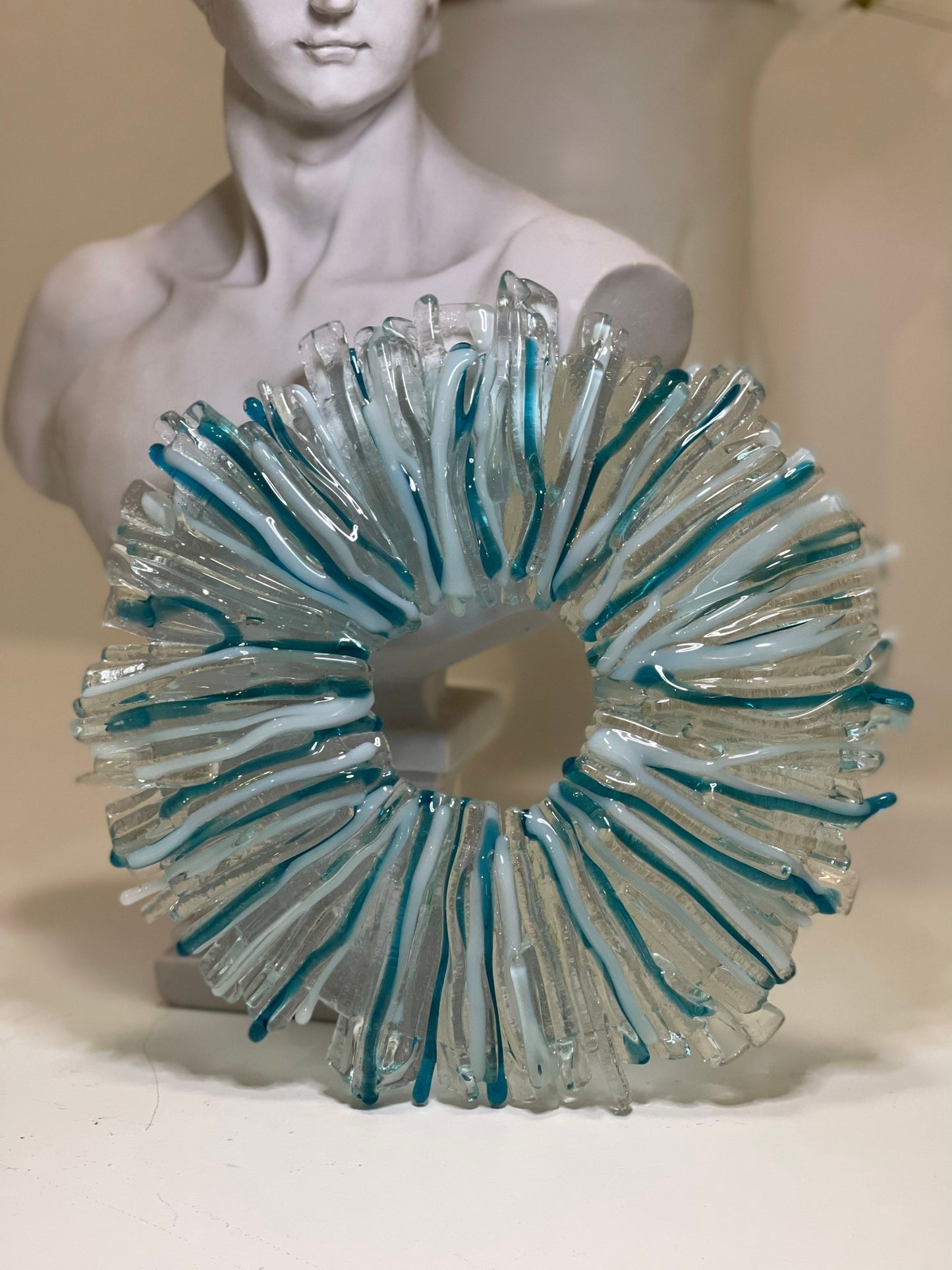 Blaue Scheibe aus geschmolzenem Glas | Scheibe aus geschmolzenem Glas für moderne Kunst