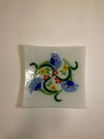 Geschmolzene Glasplatte mit osmanischen Blumenmotiven | Dekorative Glaskunst | modernes Glas | Einweihungsgeschenk