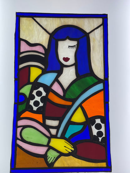 Arte pop del vitral de Mona Lisa | Panel de arte pop moderno de vidrio Tiffany 3D