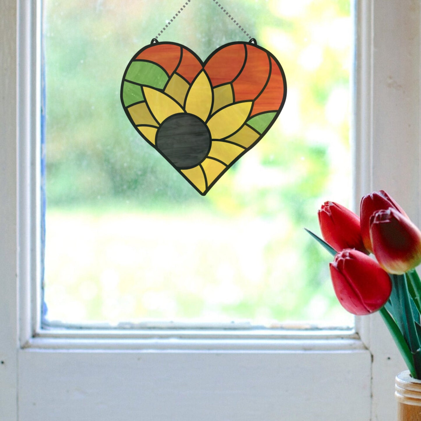Stained Glass Heart Suncatcher Pattern With Sunflower