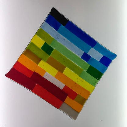 Placa de vidrio fundido, placa de colores arco iris moderna y hecha a mano, regalo único