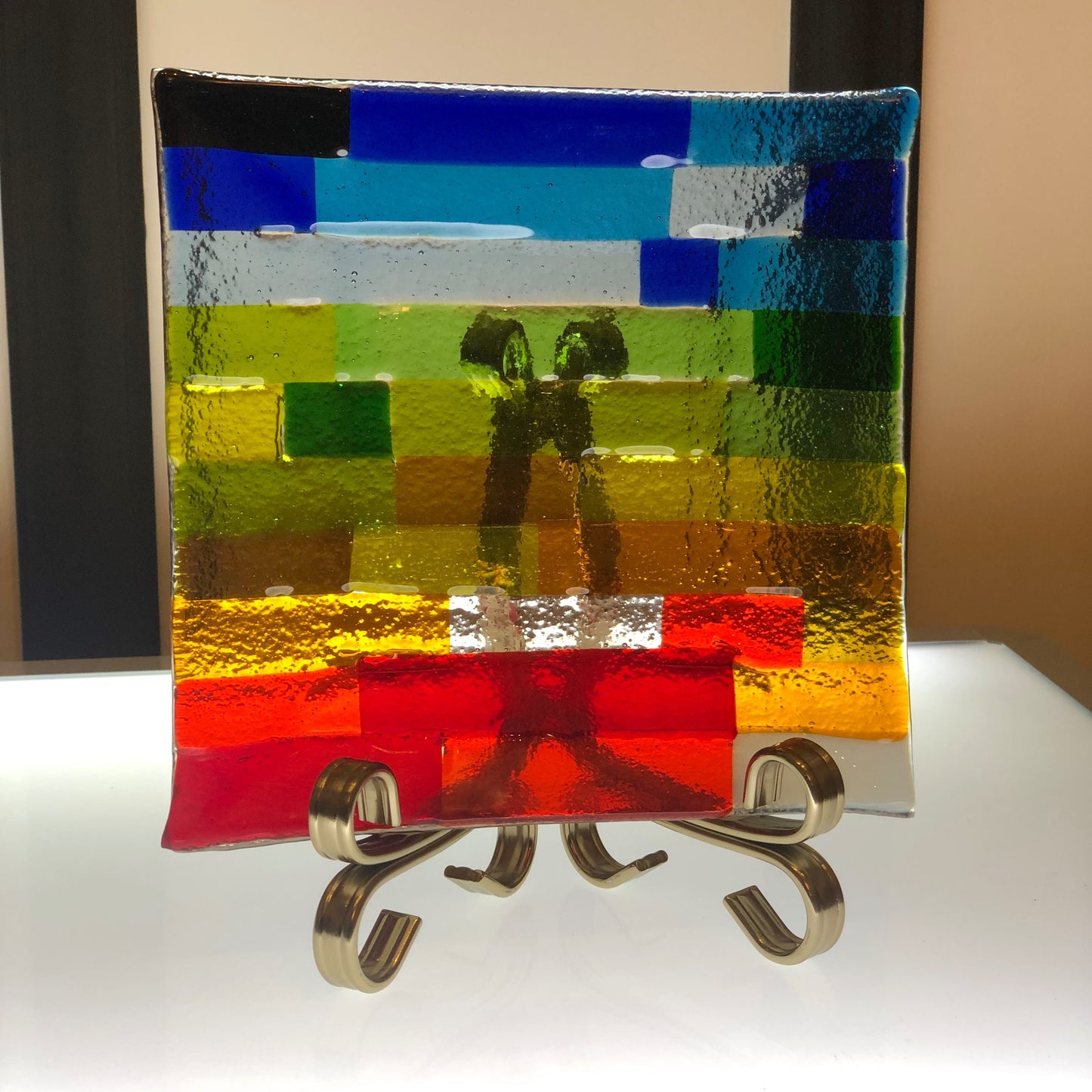 Fused Glass Plate, Modern & handmade rainbow colors plate, unique gift
