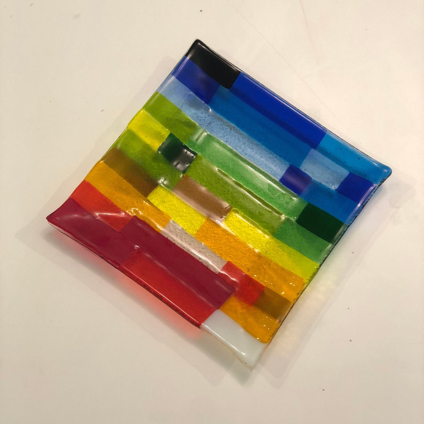 Placa de vidrio fundido, placa de colores arco iris moderna y hecha a mano, regalo único
