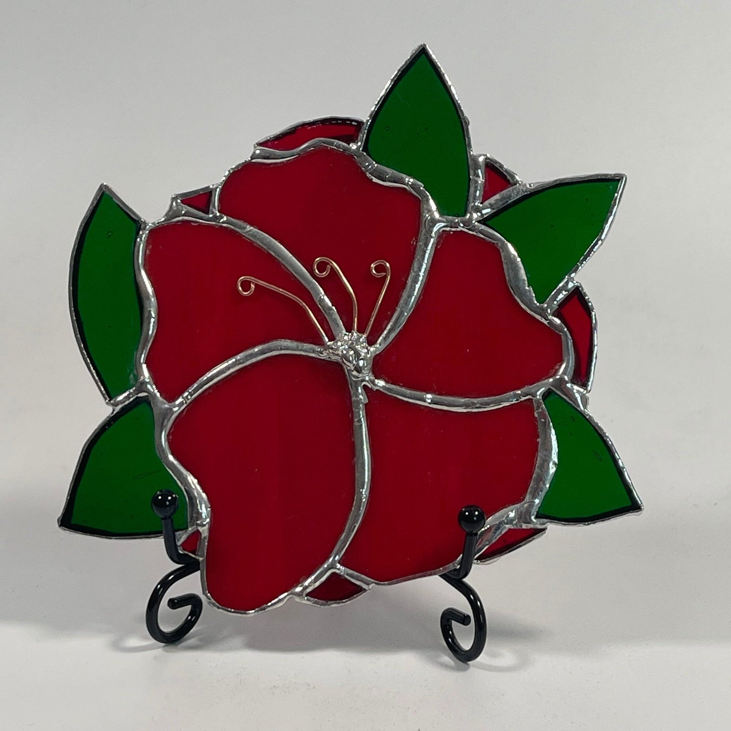 Stained glass rose with stand home decor | Unique flower gifts for her
