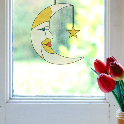 Stained Glass Moon Crescent Suncatcher PDF Pattern