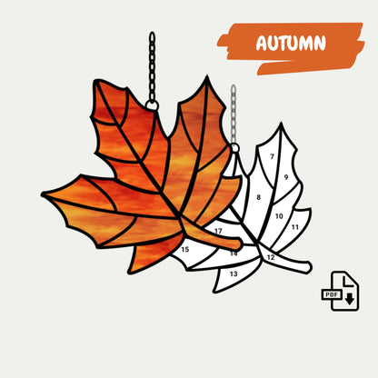 Ahornblatt-Buntglasmuster • Bündeln Sie Herbst- und Frühlings-Sonnenfängermuster