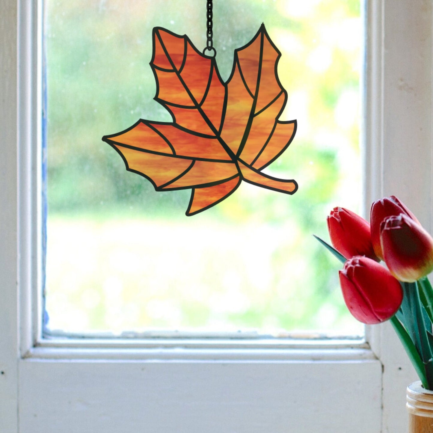 Patrón de vidriera de hoja de arce • Paquete de patrón de atrapasoles de otoño y primavera