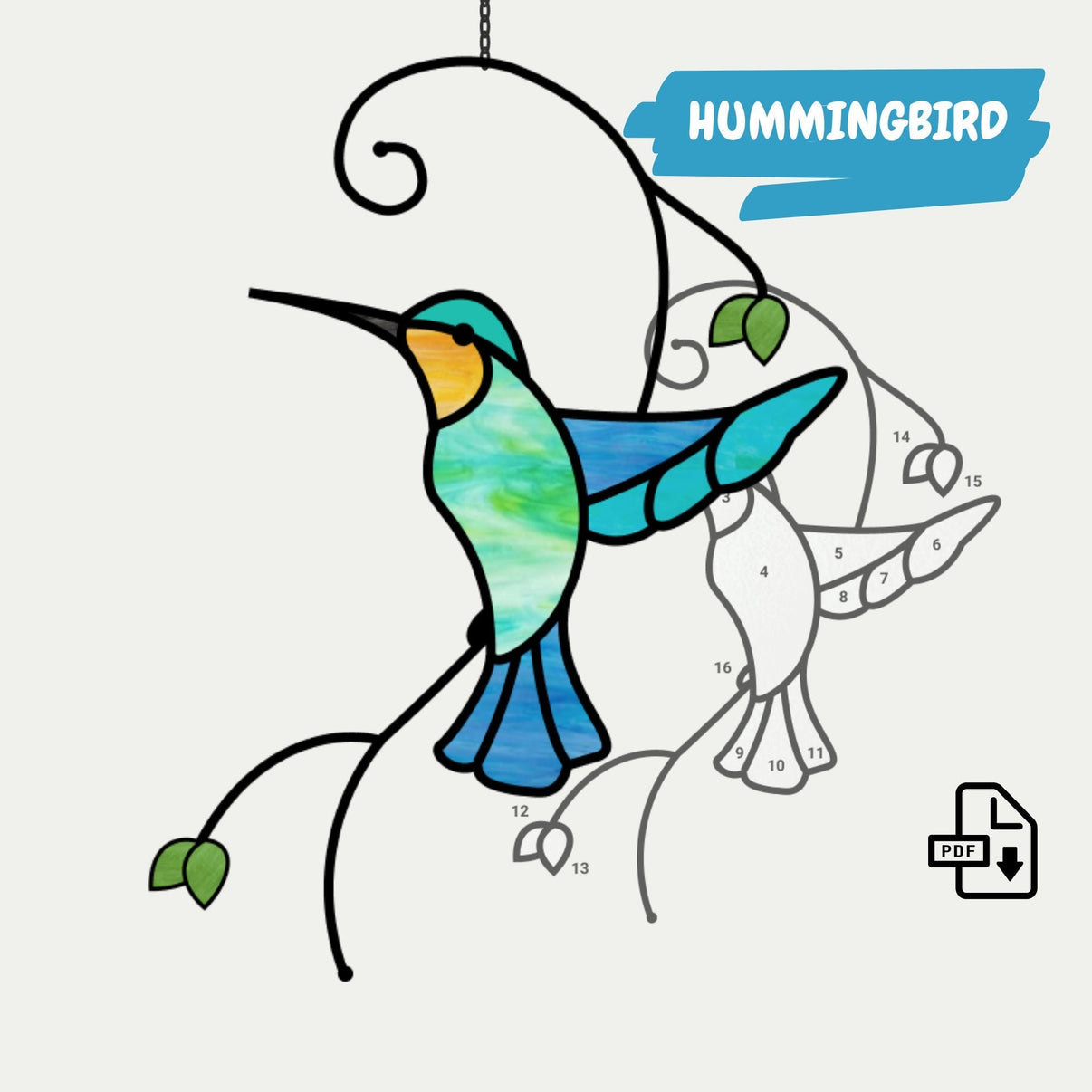 Hummingbird Stained Glass Pattern Hummingbird Digital PDF Download