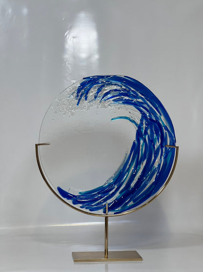 Meereswellen-Skulptur aus geschmolzenem Glas • Strand-Sonnenfänger für Zuhause • Einzigartiges Art Deco