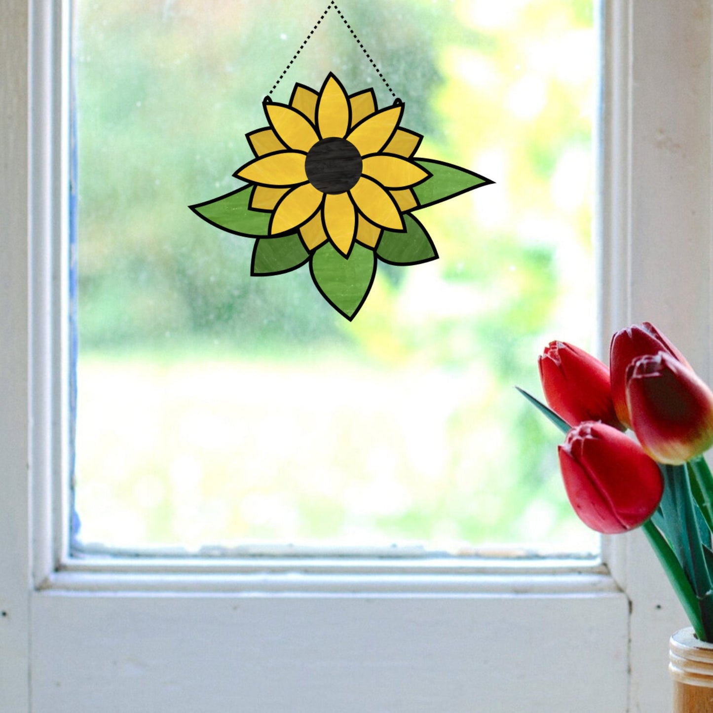 Einfaches Sonnenblumenmuster aus Buntglas