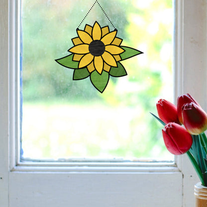 Sunflower Corner Stained Glass Suncatcher • Beginner Pattern