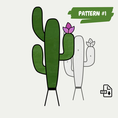 Stained Glass Cactus Pattern • Cactus Plant Pattern