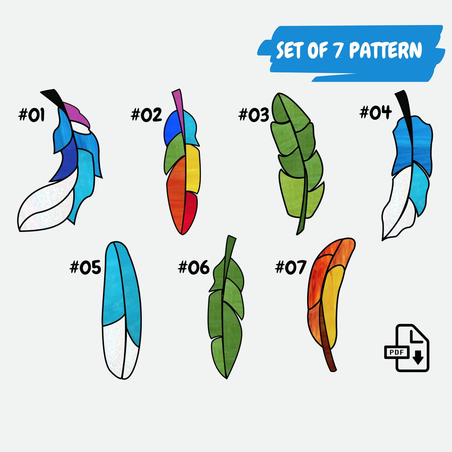 Feather Stained Glass Suncatcher •Beginner Feather Pattern Set – OzGlassArt Patterns feather-stained-glass-suncatcher-beginner-feather-pattern-set-ozglassart-patterns