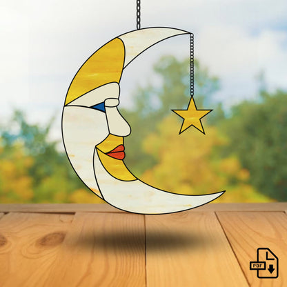 Stained Glass Moon Crescent Suncatcher PDF Pattern