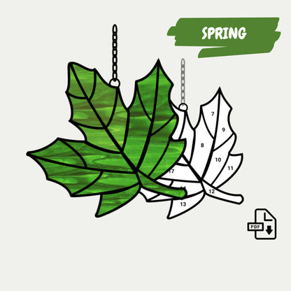 Ahornblatt-Buntglasmuster • Bündeln Sie Herbst- und Frühlings-Sonnenfängermuster