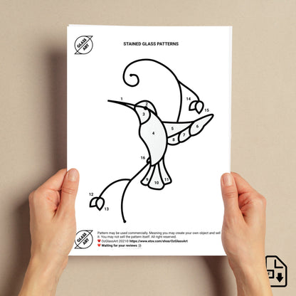 Patrón de vidrieras de colibrí - Descarga digital PDF de colibrí