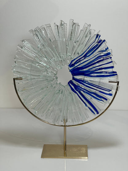 Moderne Glasscheibenskulptur • Abstrakte geschmolzene Glasscheibe • Einzigartiges Dekor