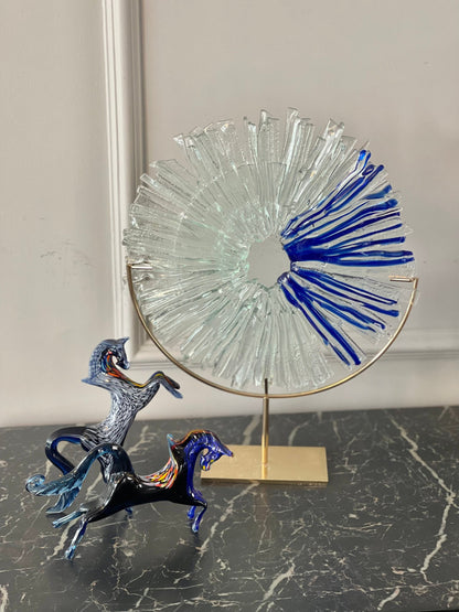 Escultura de disco de vidrio moderna • Disco de vidrio fundido abstracto • Decoración única