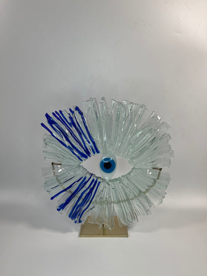 Modernes Evil Eye Glasdekor mit Messingständer • Geschenk zum Muttertag • Einzigartiges Art Deco
