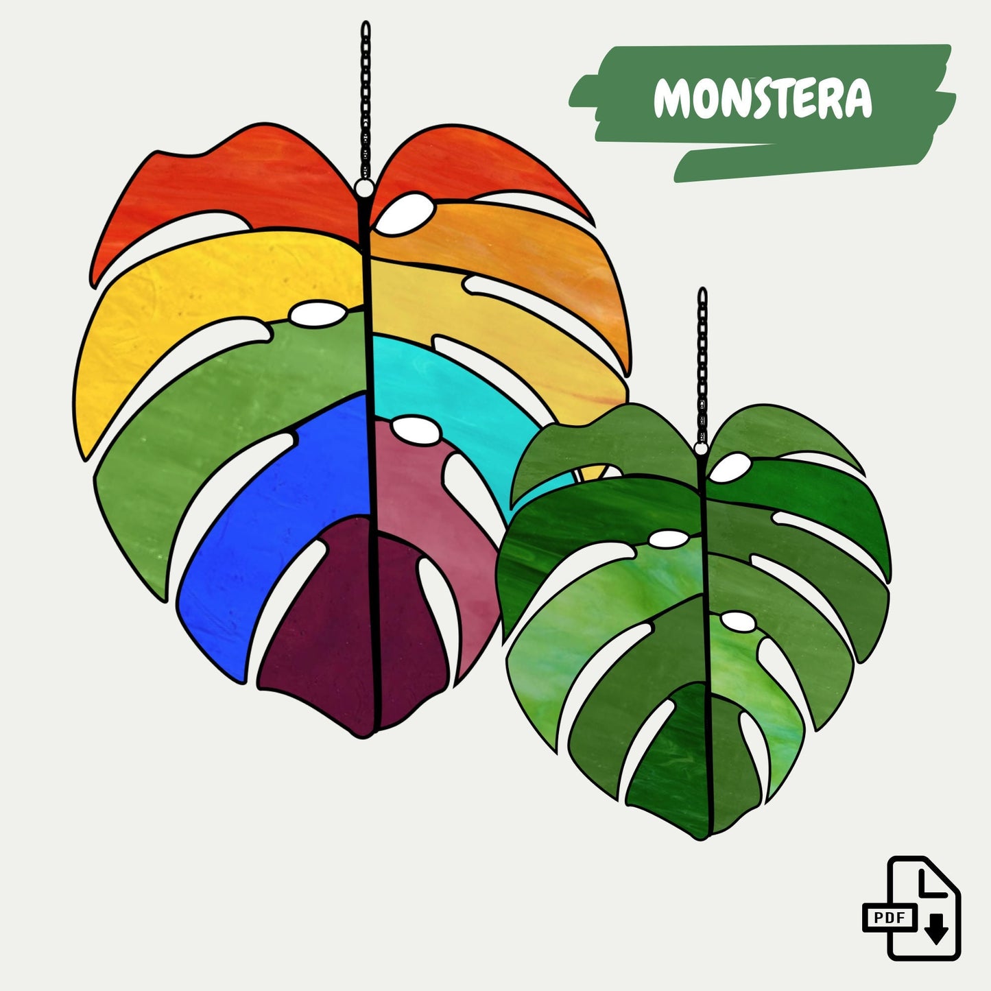 Monstera-Blatt-Buntglas-PDF-Muster