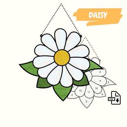 Daisy Flower Stained Glass Pattern • Beginner Suncatcher Pattern