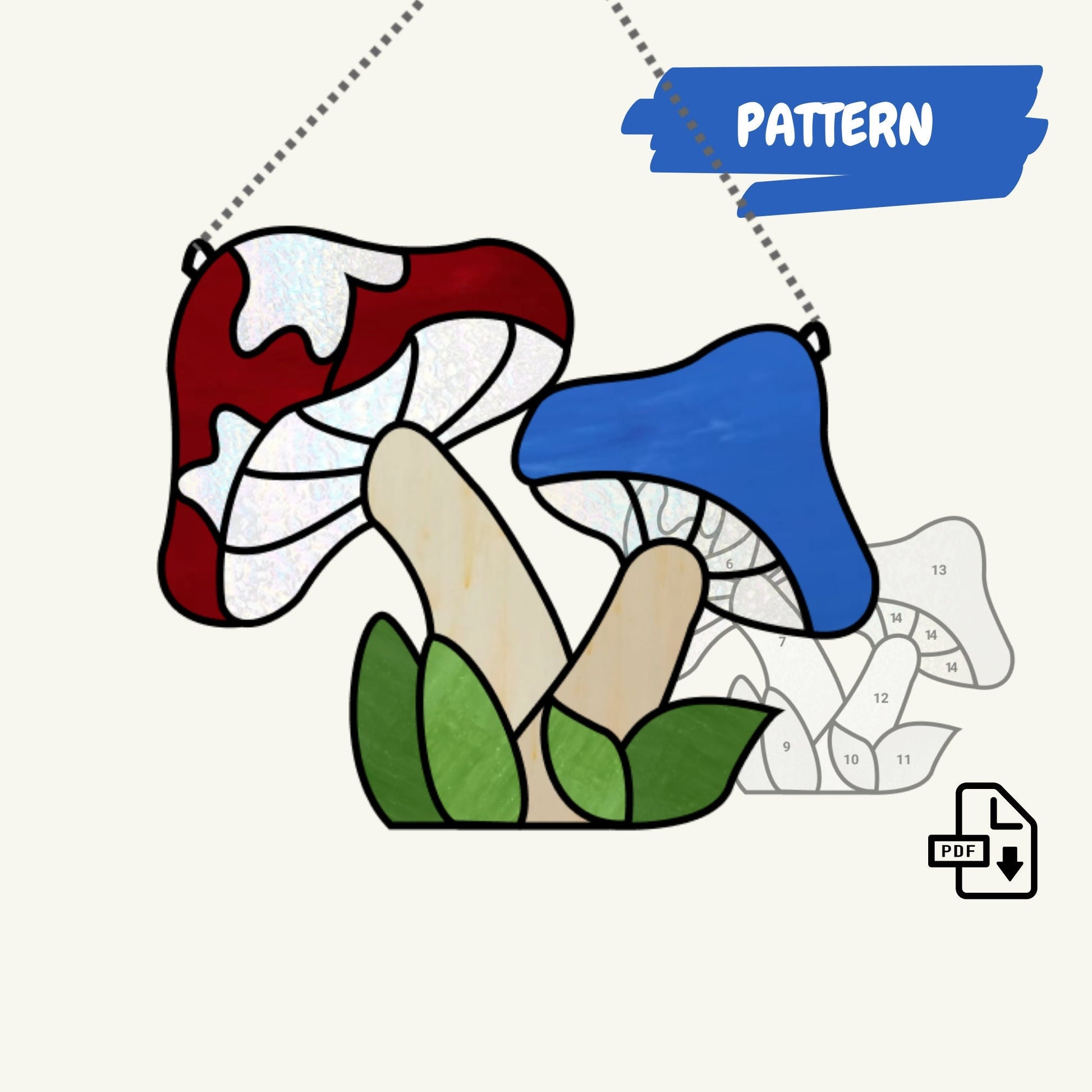 Mushroom Stained Glass Pattern • PDF Digital Download – OzGlassArt Patterns mushroom-stained-glass-pattern-pdf-digital-download-ozglassart-patterns