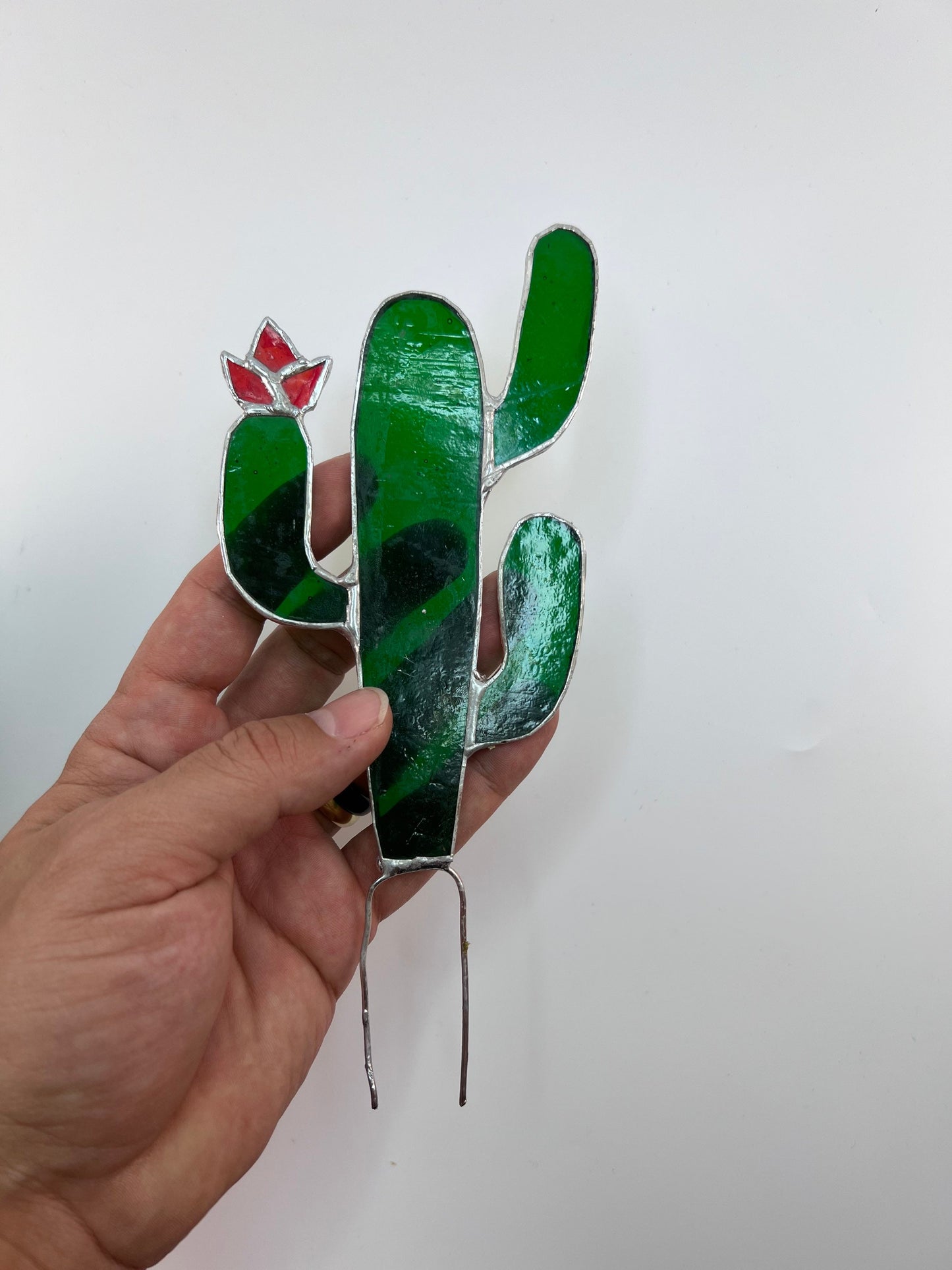 Stained Glass Plant Stake • Stained Glass Cactus and Agave Leaves