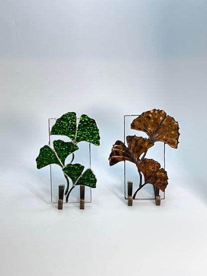 Ginkgoblatt-Buntglasplatte mit Ständer | Buntglas Ginkgo Biloba Wohndekoration