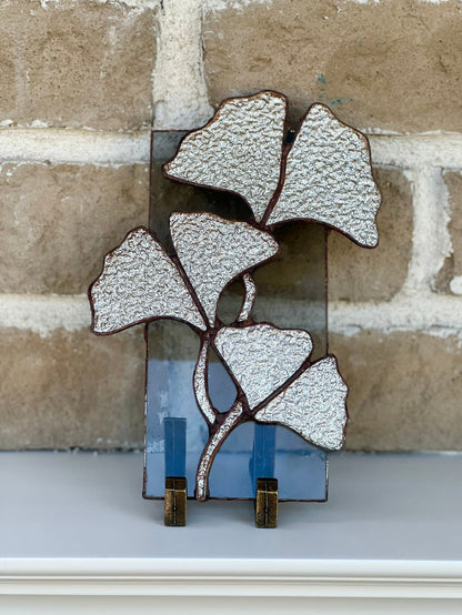 Ginkgo Leaf Stained Glass Panel with Stand | Stained Glass Ginkgo Biloba Home Decor
