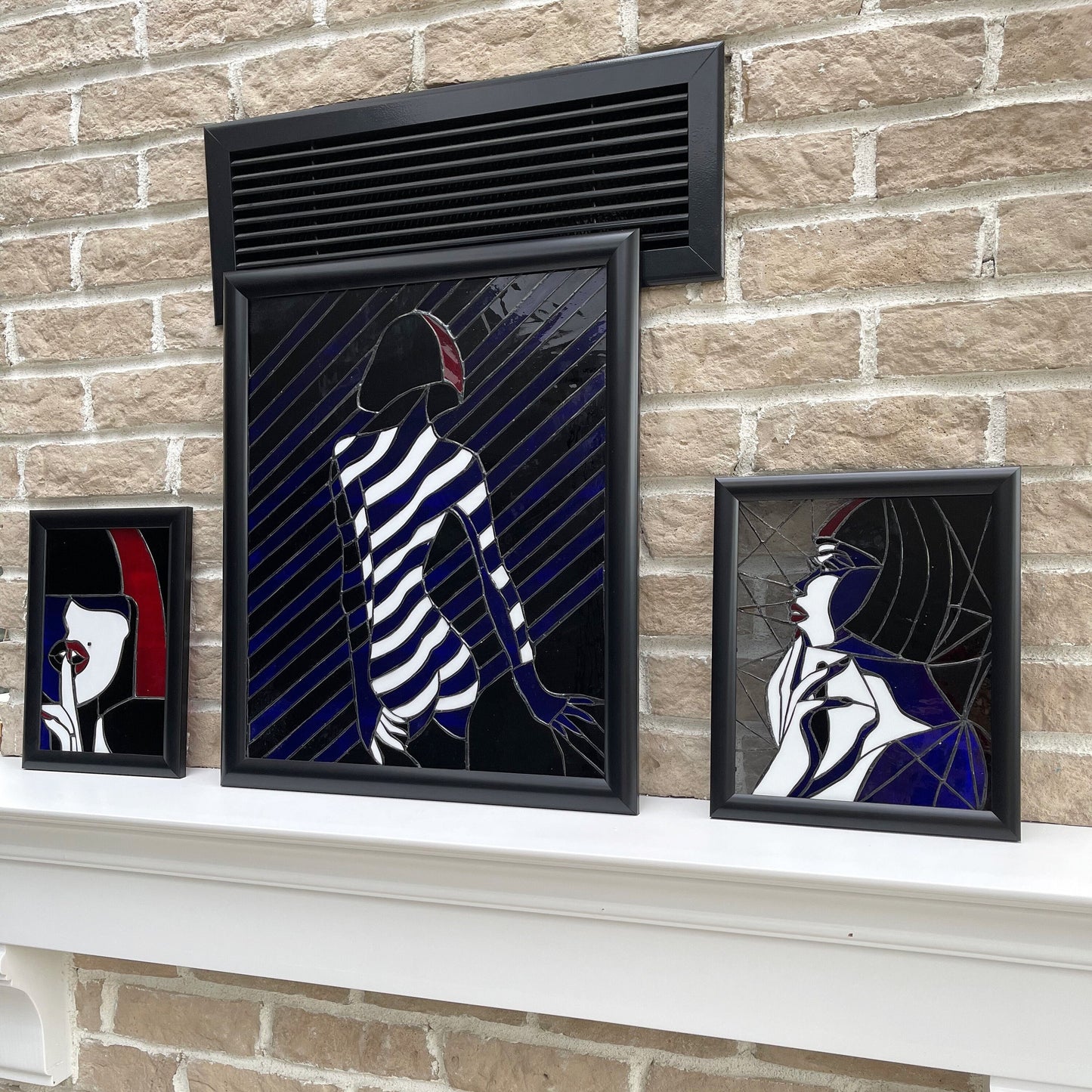Stained glass naked woman, modern glass art panel, naked girl home decor