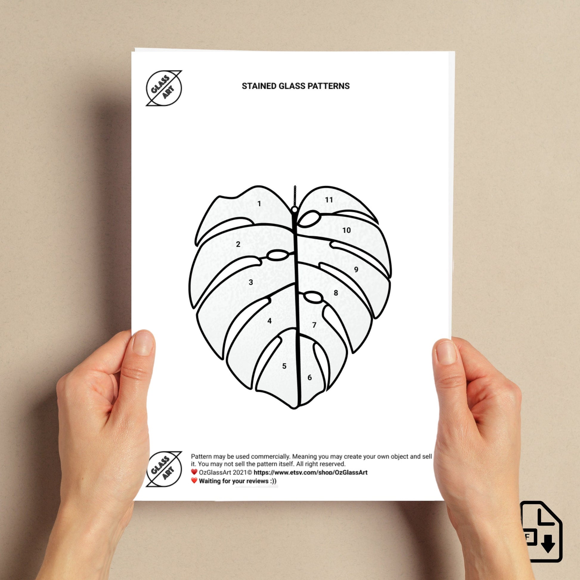 Monstera Leaf Stained Glass PDF Pattern – OzGlassArt Patterns monstera-leaf-stained-glass-pdf-pattern-ozglassart-patterns
