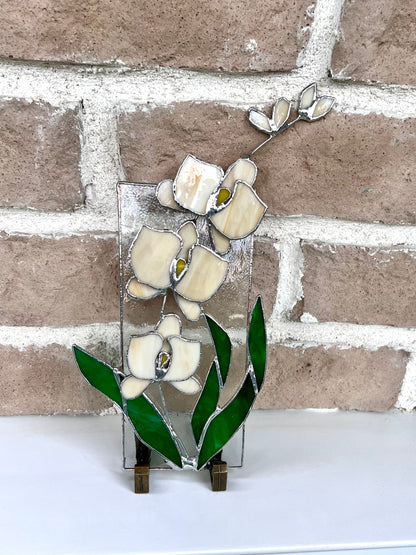 Buntglas-Orchideentafel mit Ständer | Buntglas-Sonnenfänger als Wohndekoration
