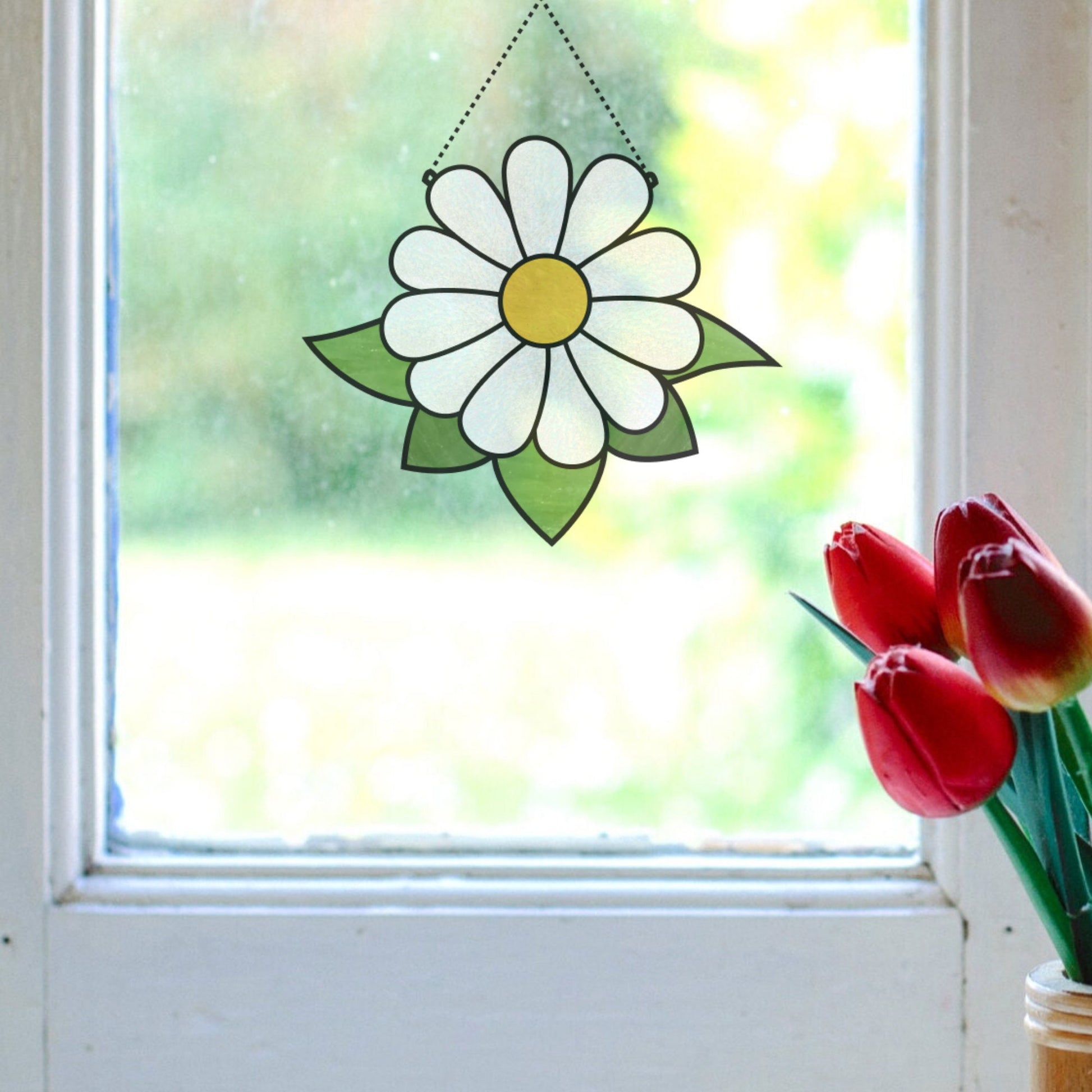 Daisy Flower Stained Glass Pattern • Beginner Suncatcher Pattern – OzGlassArt Patterns daisy-flower-stained-glass-pattern-beginner-suncatcher-pattern-ozglassart-patterns