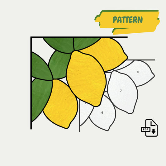Lemon Stained Glass Pattern • Easy Corner Lemon Branch Pattern