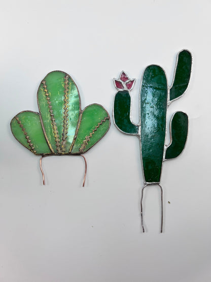 Stained Glass Plant Stake • Stained Glass Cactus and Agave Leaves